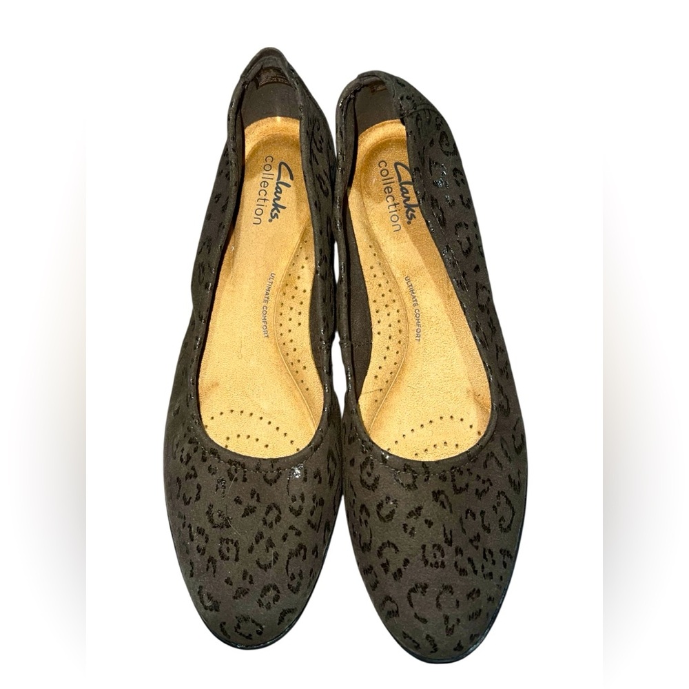 Clark’s Women’s Leopard Slip On Comfort‎ Shoes Olive And Black Size 9